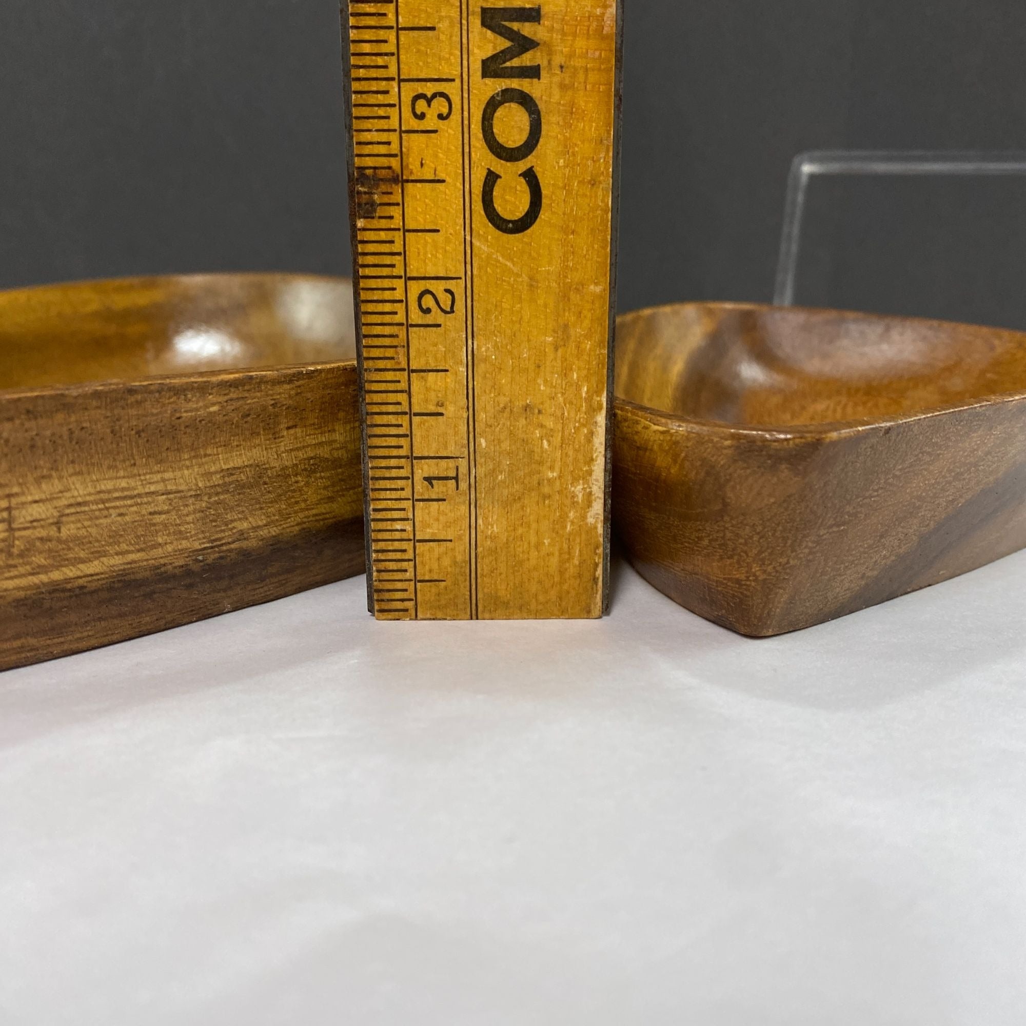 Vintage Monkey Pod Style Wood Triangle Nut Candy Trinket Bowls Set Of 4