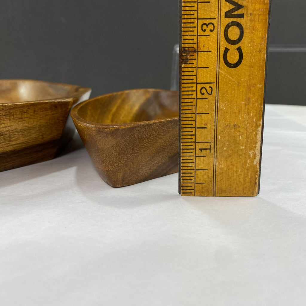 Vintage Monkey Pod Style Wood Triangle Nut Candy Trinket Bowls Set Of 4
