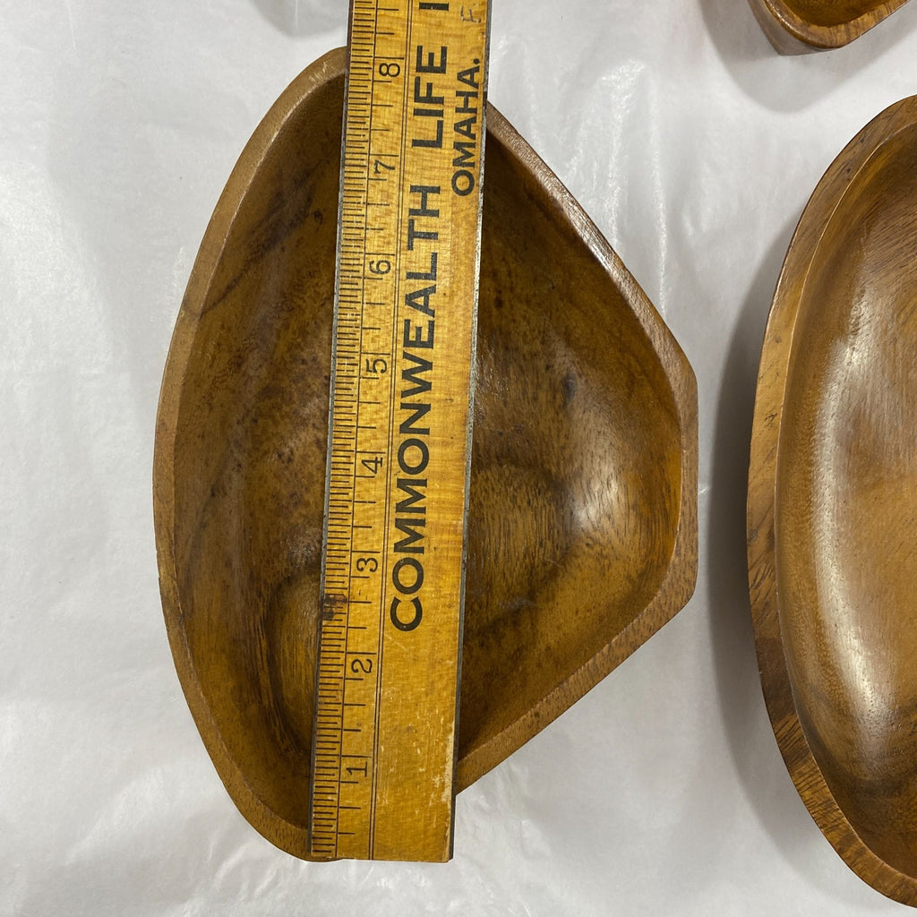 Vintage Monkey Pod Style Wood Triangle Nut Candy Trinket Bowls Set Of 4