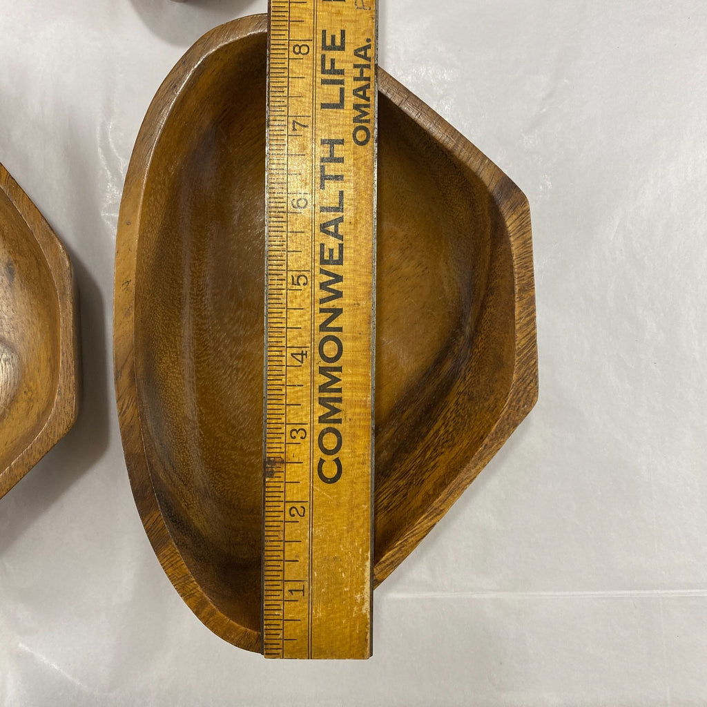 Vintage Monkey Pod Style Wood Triangle Nut Candy Trinket Bowls Set Of 4