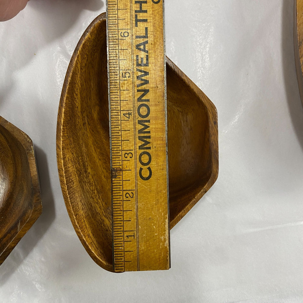 Vintage Monkey Pod Style Wood Triangle Nut Candy Trinket Bowls Set Of 4