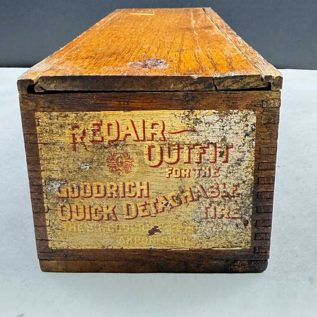 Vintage Goodrich Quick Detachable Tire Repair Outfit Wood Box Crate