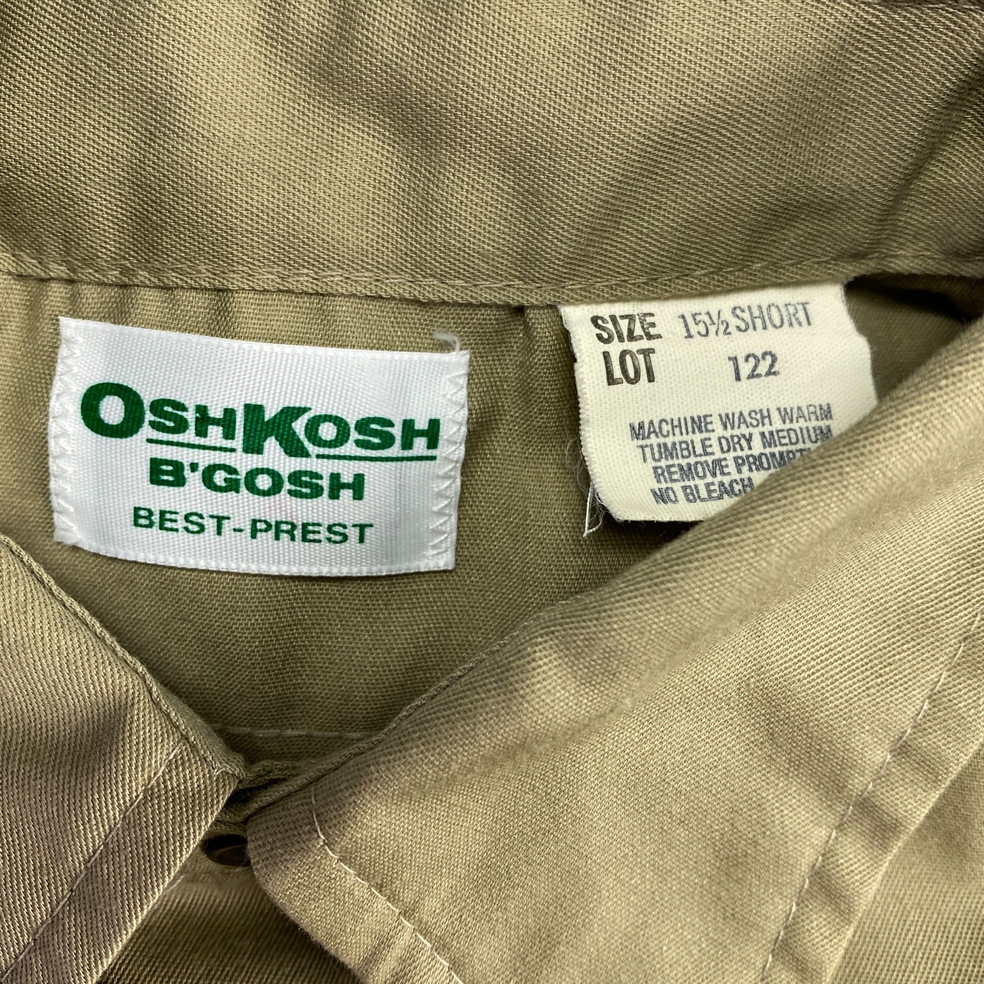 OshKosh B'Gosh Best Prest Long Sleeve Khaki Size 15.5 Short