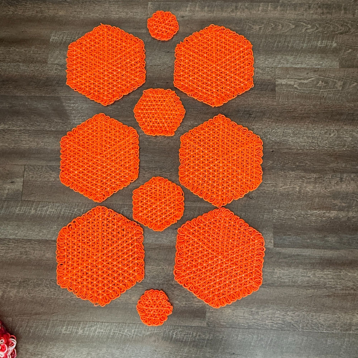 Retro Orange Crochet Placemats Trivets Coasters 10 Piece Kitchen Table Set