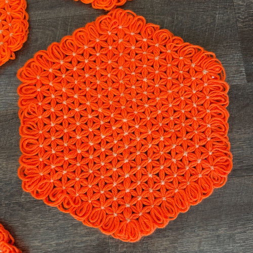 Retro Orange Crochet Placemats Trivets Coasters 10 Piece Kitchen Table Set