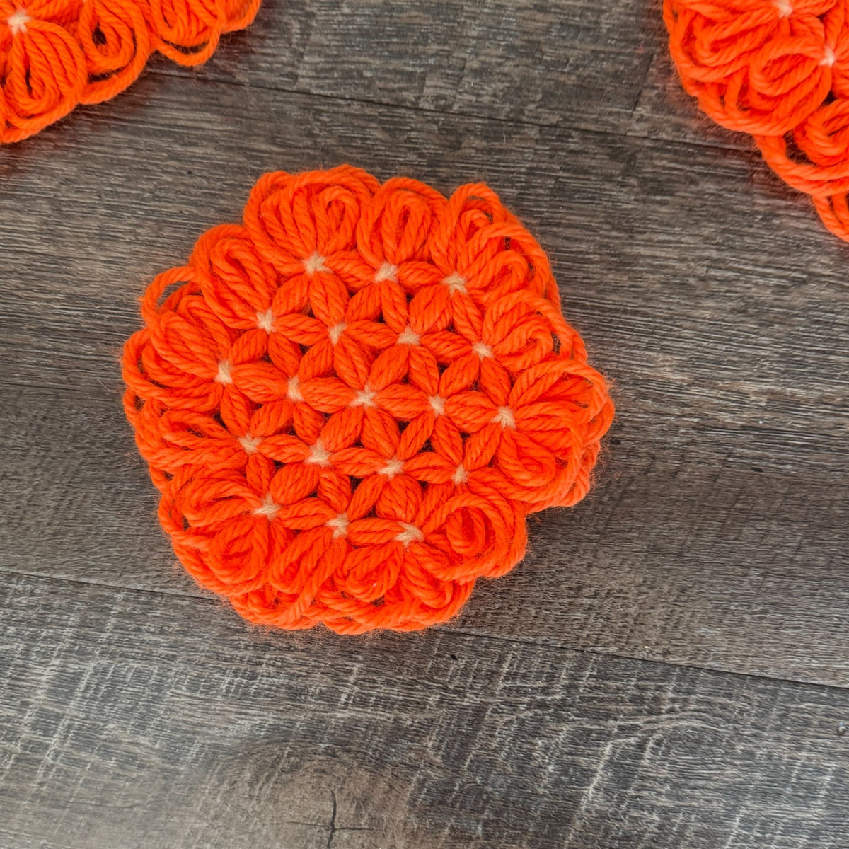 Retro Orange Crochet Placemats Trivets Coasters 10 Piece Kitchen Table Set