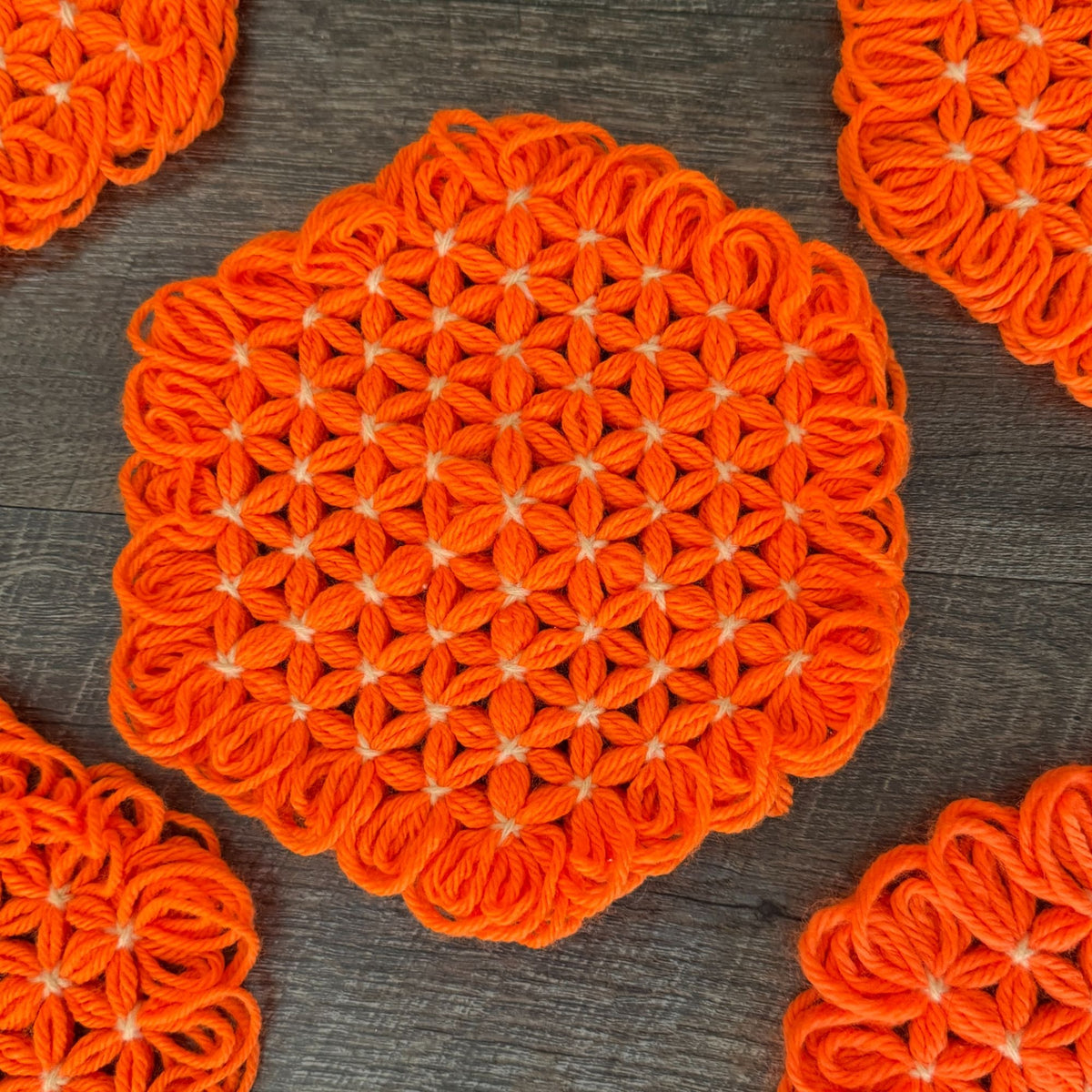 Retro Orange Crochet Placemats Trivets Coasters 10 Piece Kitchen Table Set