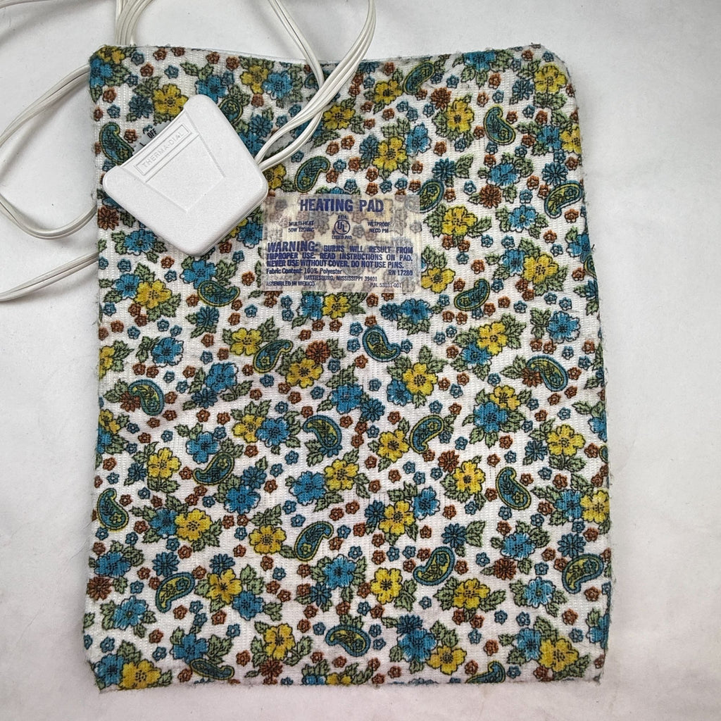 Vintage Therma Dial Heating Pad Blue & Yellow Floral Paisley Design