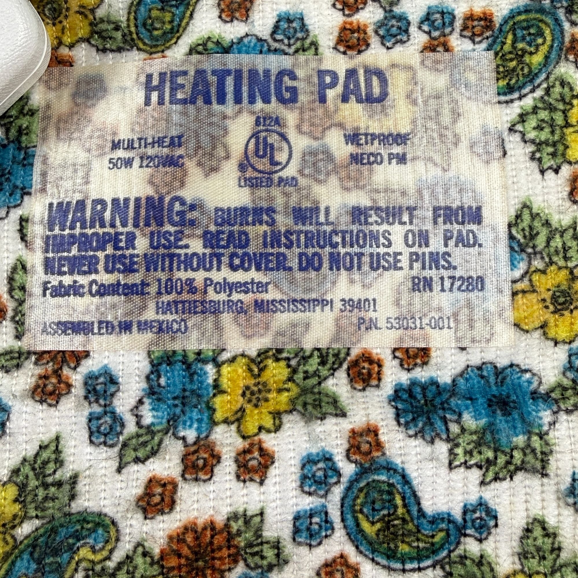 Vintage Therma Dial Heating Pad Blue & Yellow Floral Paisley Design