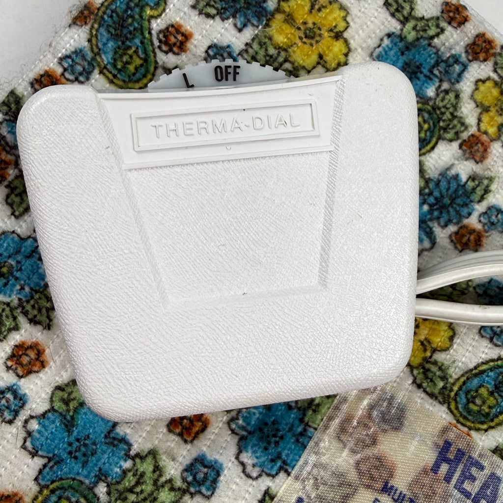 Vintage Therma Dial Heating Pad Blue & Yellow Floral Paisley Design