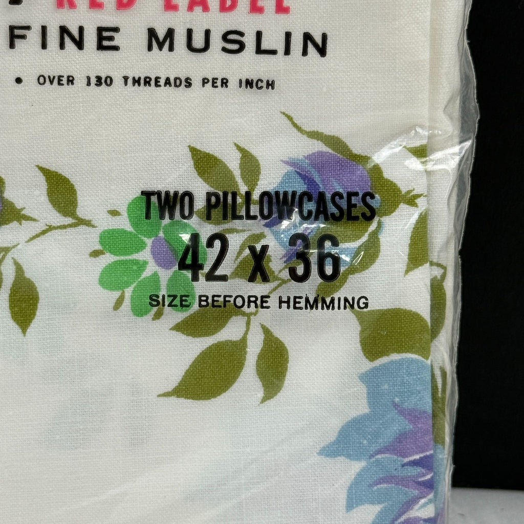 Vintage Pepperell Red Label Fine Muslin Pillowcases Blue Green Floral NEW