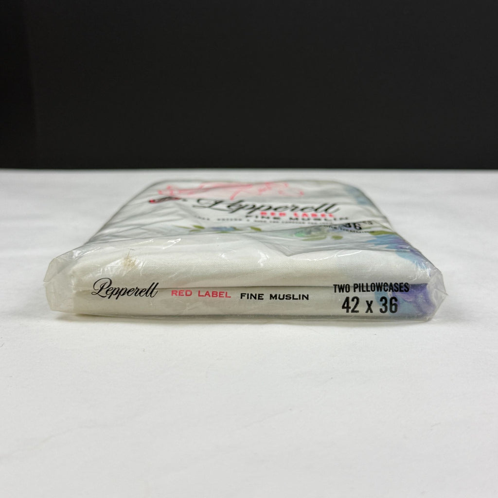 Vintage Pepperell Red Label Fine Muslin Pillowcases Blue Green Floral NEW