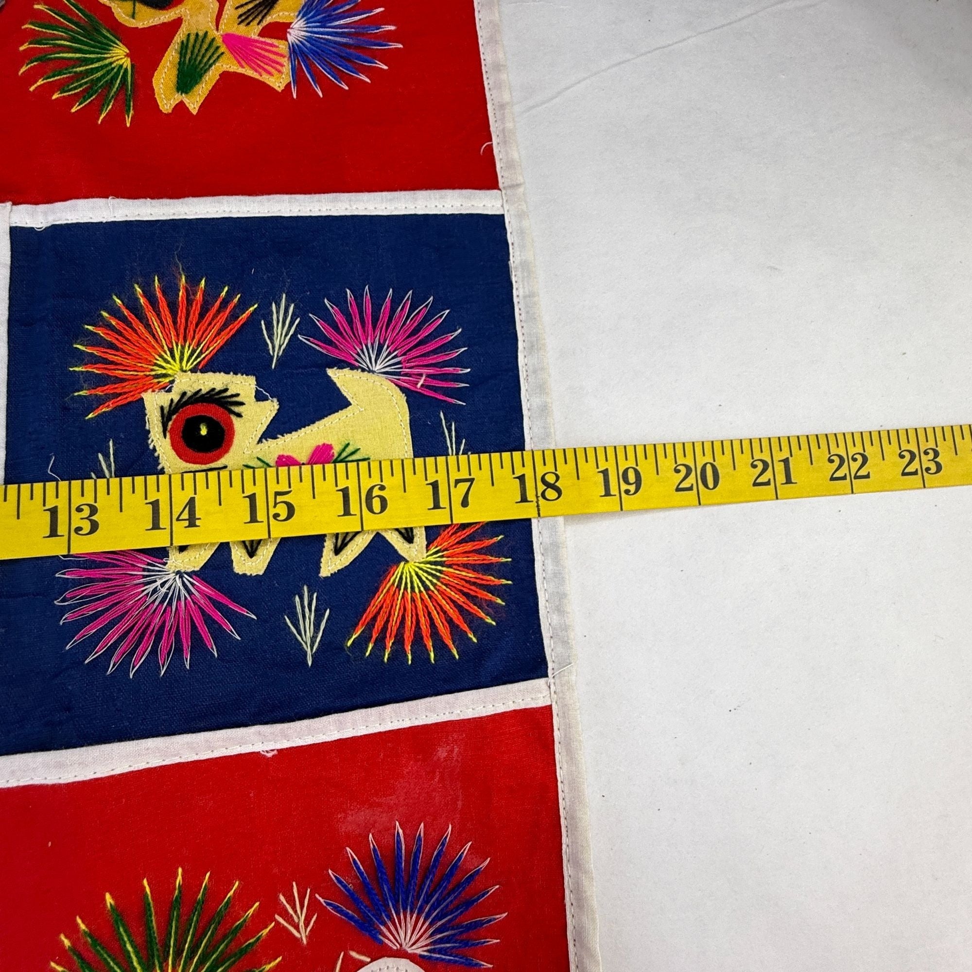 Vintage Chinese Embroidered Folk Art 6 Pocket Wall Hang Organizer