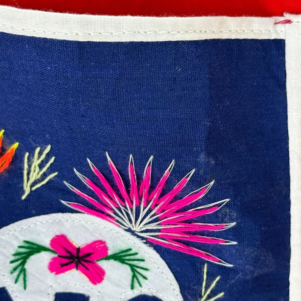 Vintage Chinese Embroidered Folk Art 6 Pocket Wall Hang Organizer