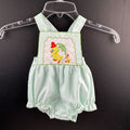Vintage Little Set Green Baby Romper With Duck Embroidery & Bib Overall NWT