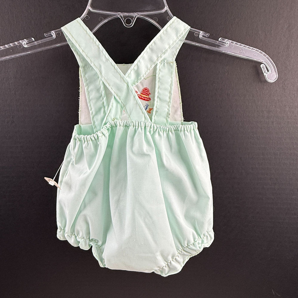 Vintage Little Set Green Baby Romper With Duck Embroidery & Bib Overall NWT