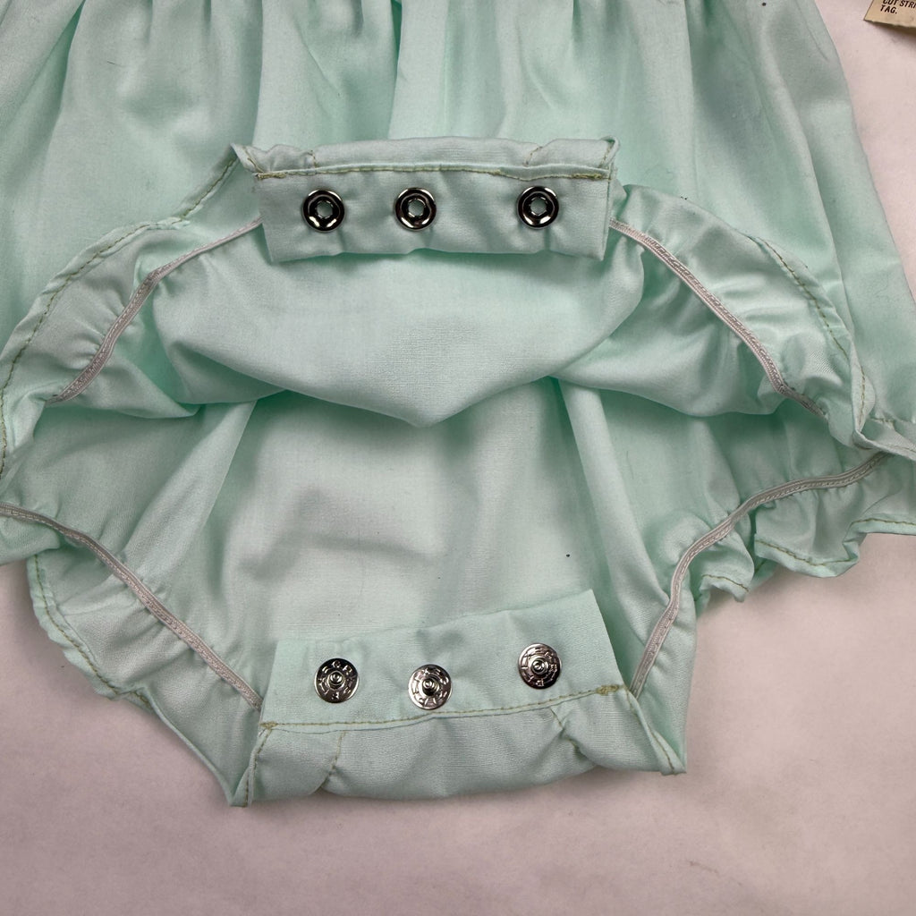 Vintage Little Set Green Baby Romper With Duck Embroidery & Bib Overall NWT