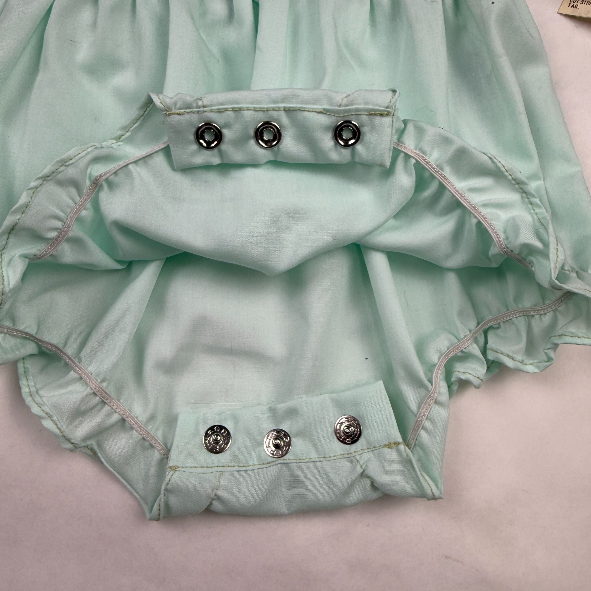 Vintage Little Set Green Baby Romper With Duck Embroidery & Bib Overall NWT