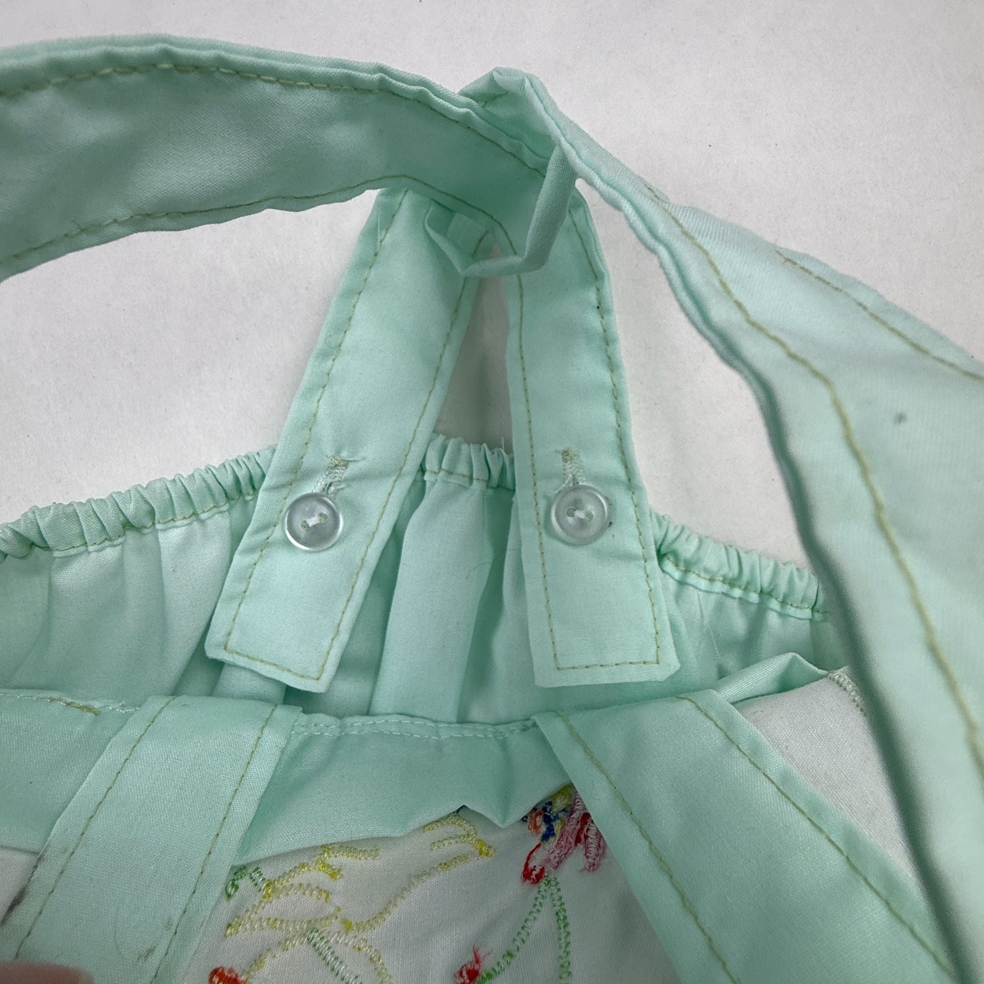 Vintage Little Set Green Baby Romper With Duck Embroidery & Bib Overall NWT