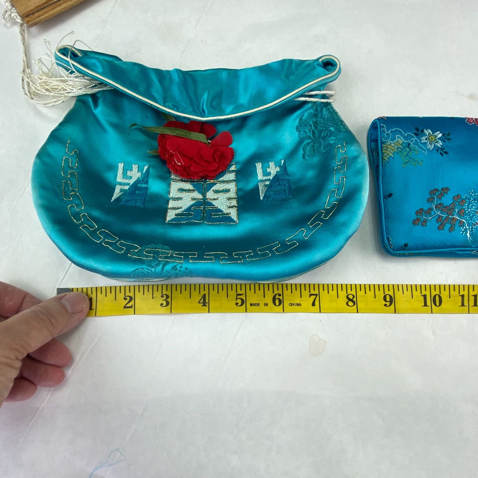 Vintage Silk Satin Asian Embroidered Accessory Bags Lot of 3