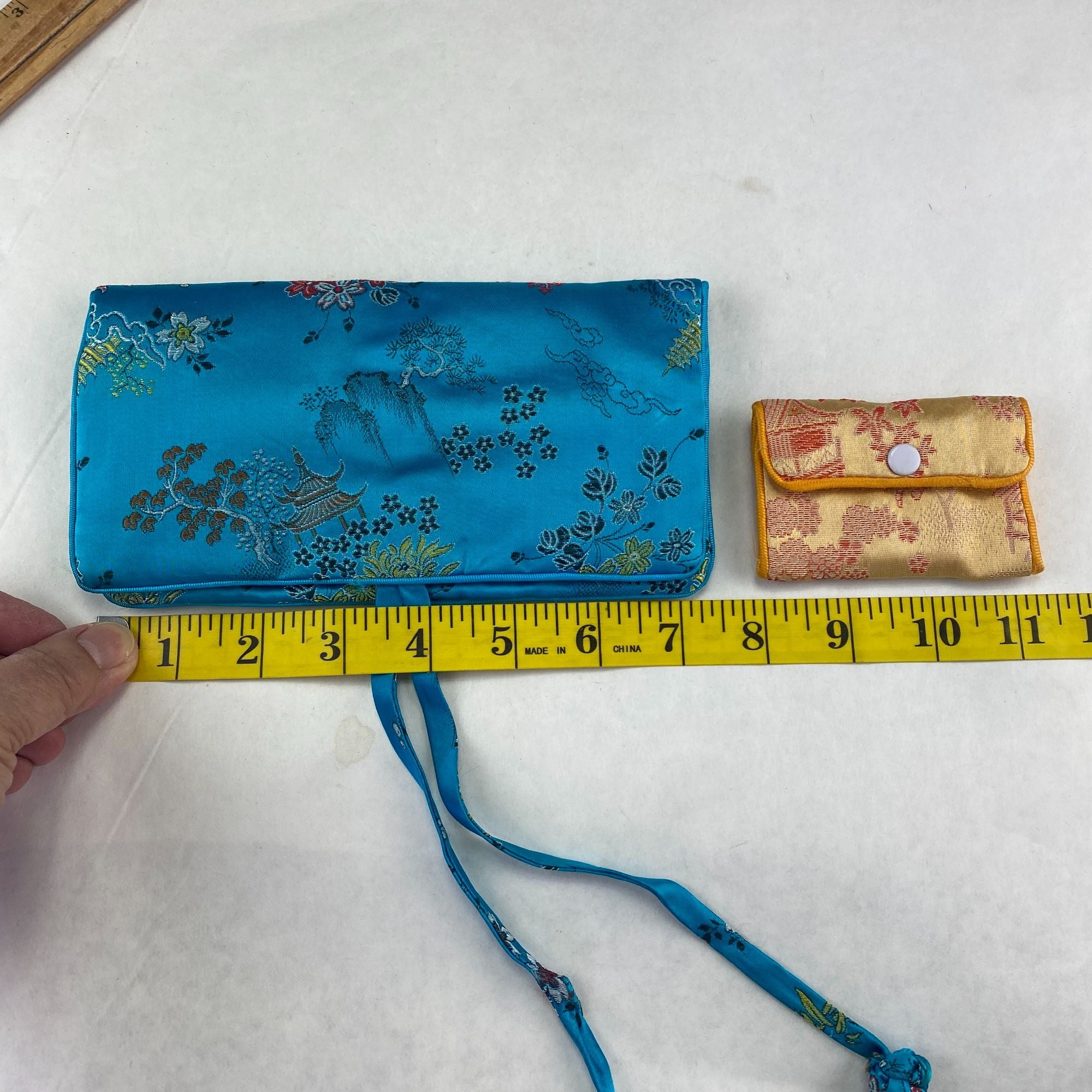 Vintage Silk Satin Asian Embroidered Accessory Bags Lot of 3