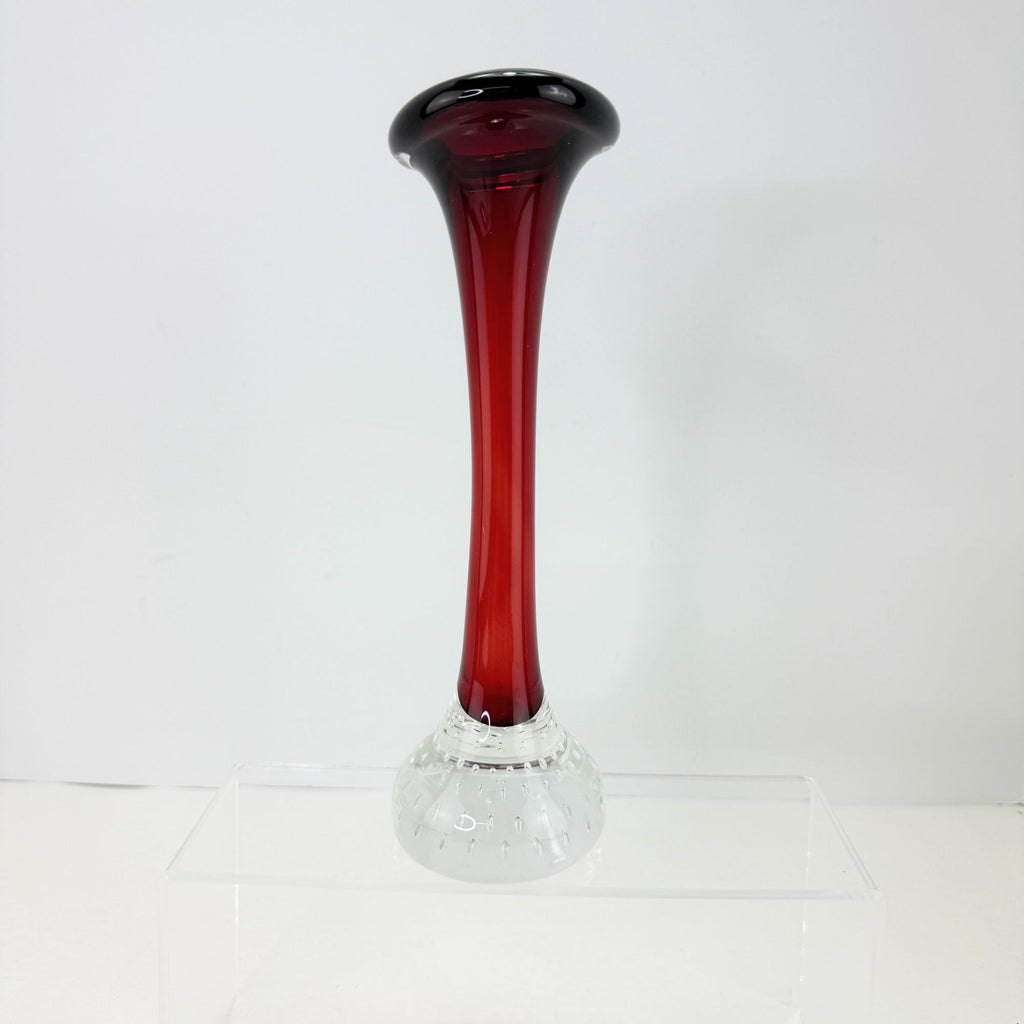 Vintage Aseda Glasbruk Red & Clear Art Glass Vase With Controlled Bubbles