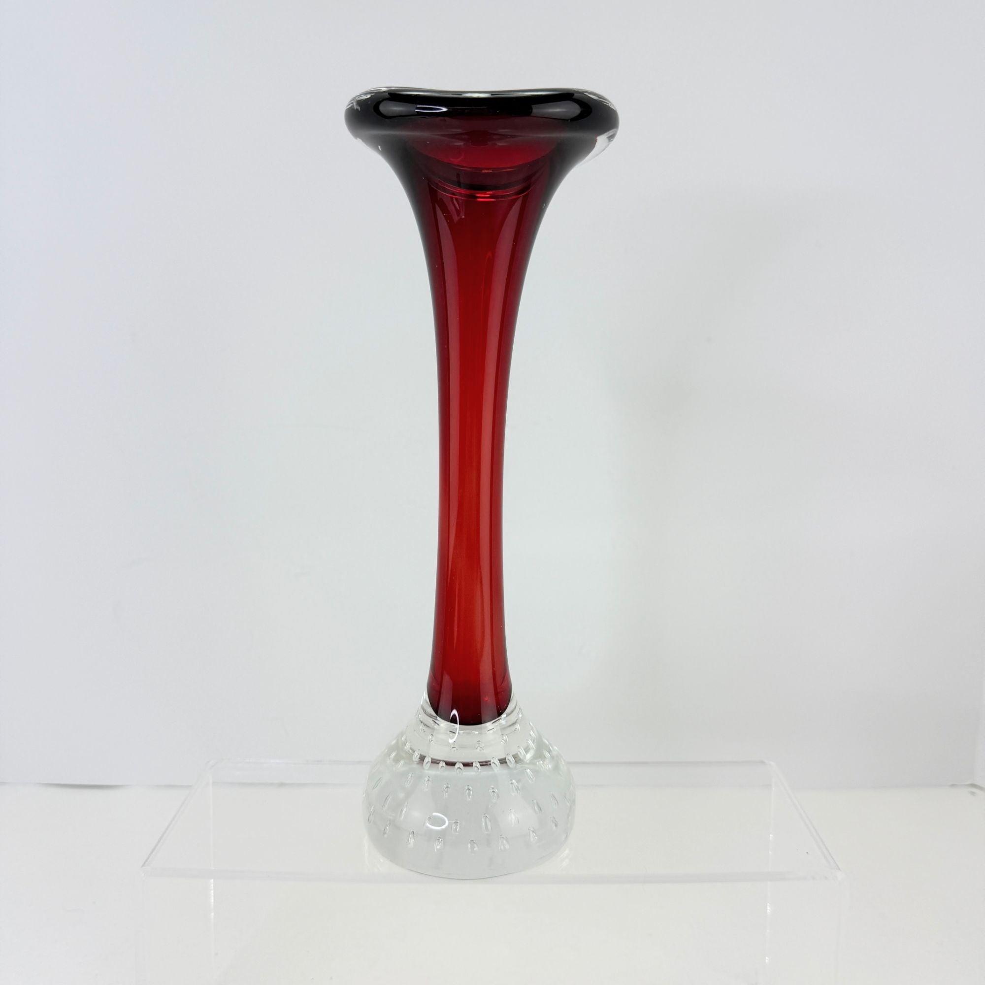 Vintage Aseda Glasbruk Red & Clear Art Glass Vase With Controlled Bubbles