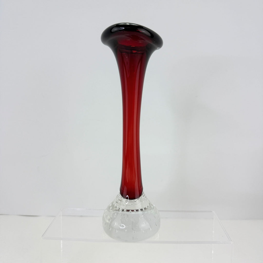 Vintage Aseda Glasbruk Red & Clear Art Glass Vase With Controlled Bubbles