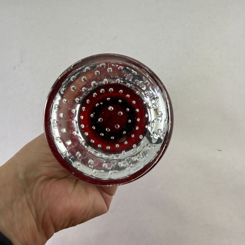 Vintage Aseda Glasbruk Red & Clear Art Glass Vase With Controlled Bubbles
