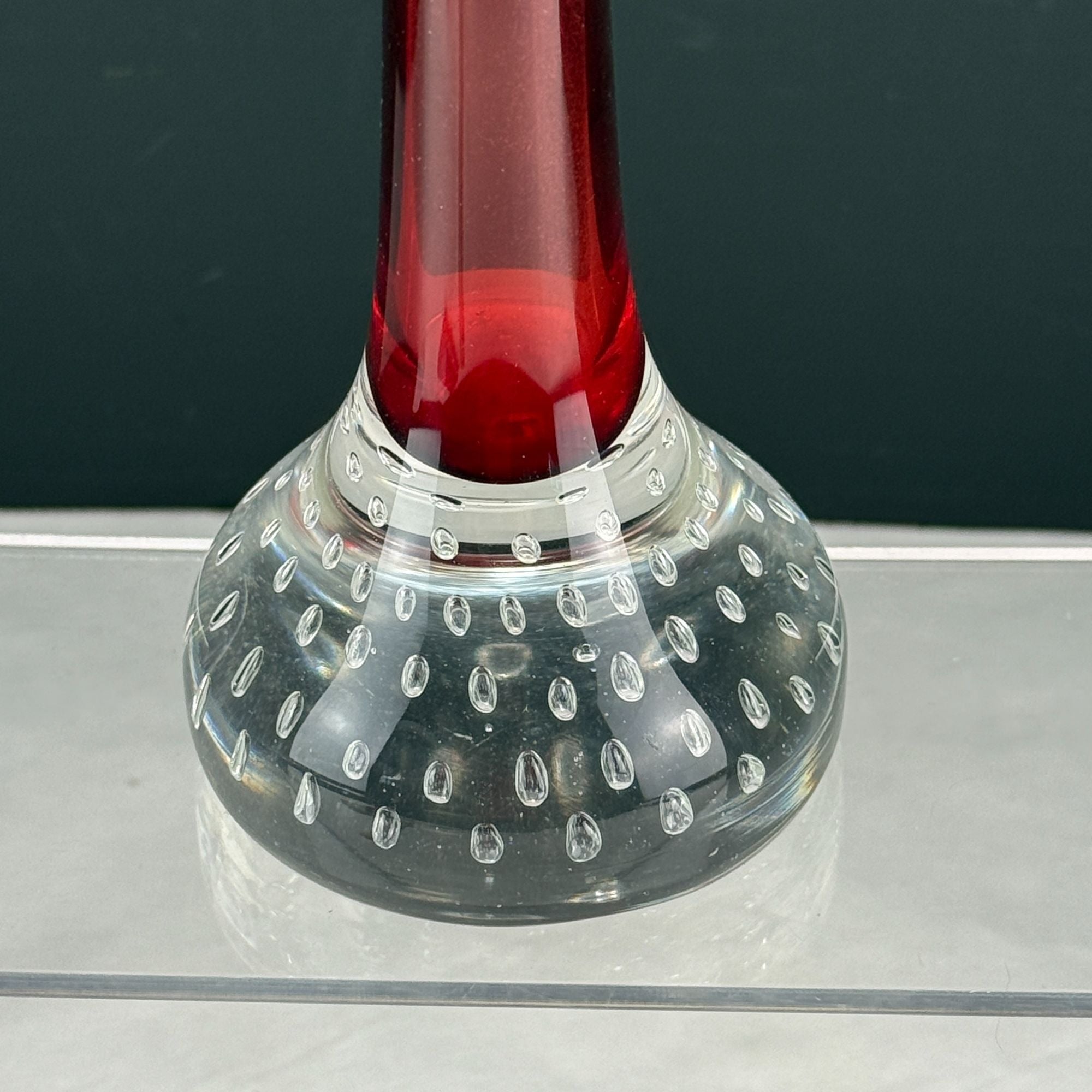 Vintage Aseda Glasbruk Red & Clear Art Glass Vase With Controlled Bubbles