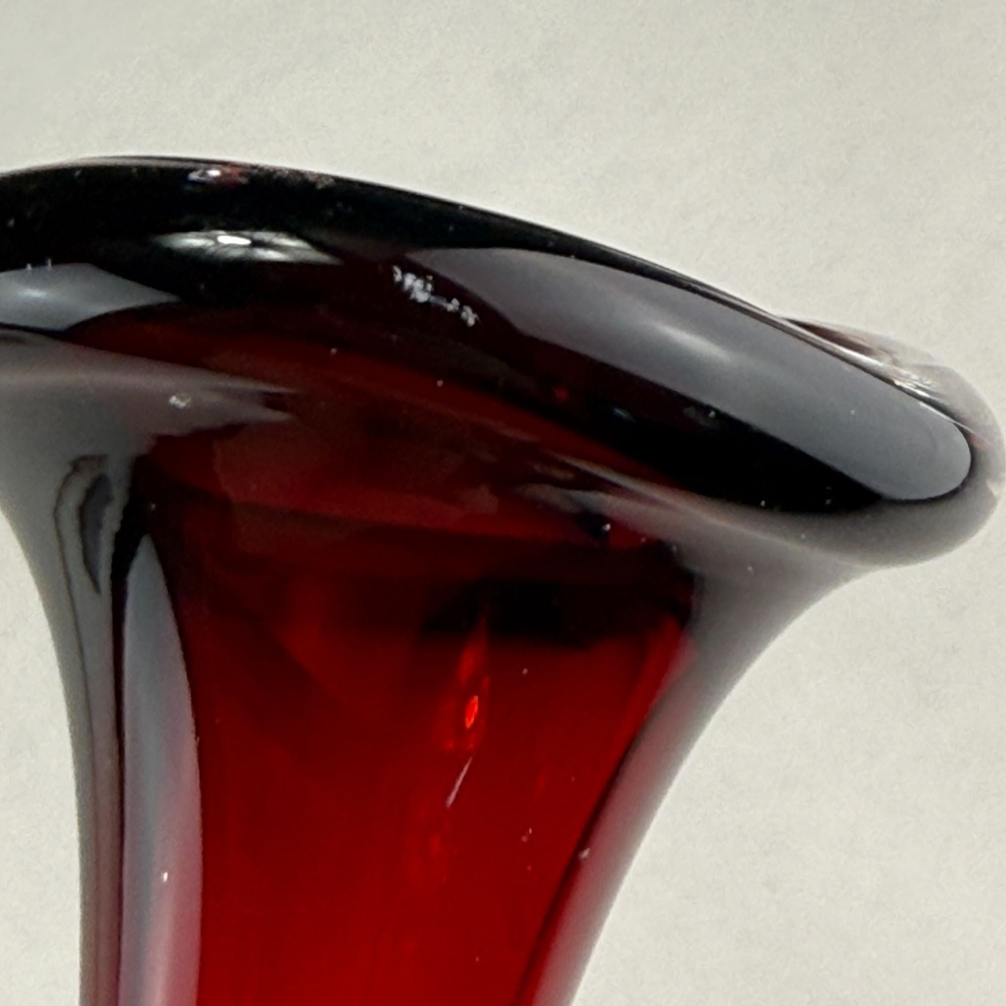 Vintage Aseda Glasbruk Red & Clear Art Glass Vase With Controlled Bubbles