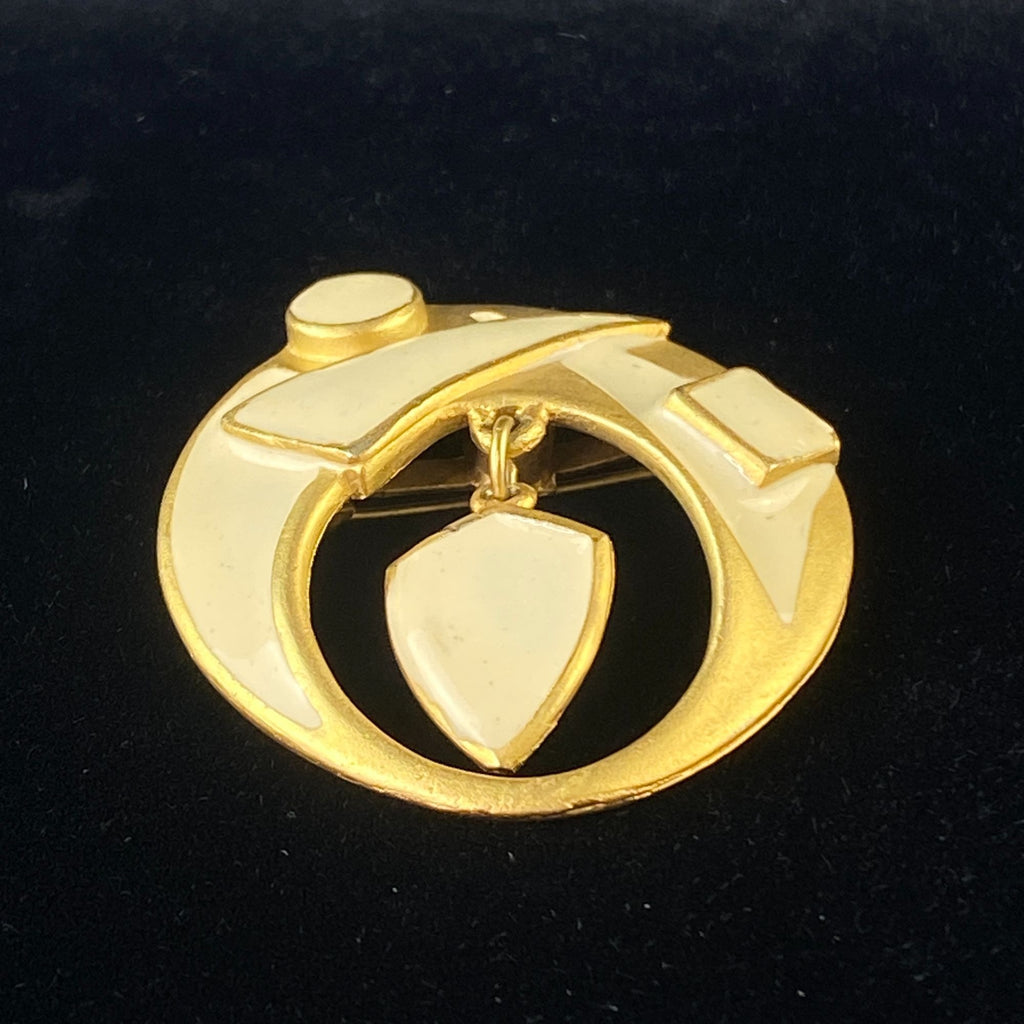 Vintage Art Deco Enamel Pendant Brooch Pin Geometric Design