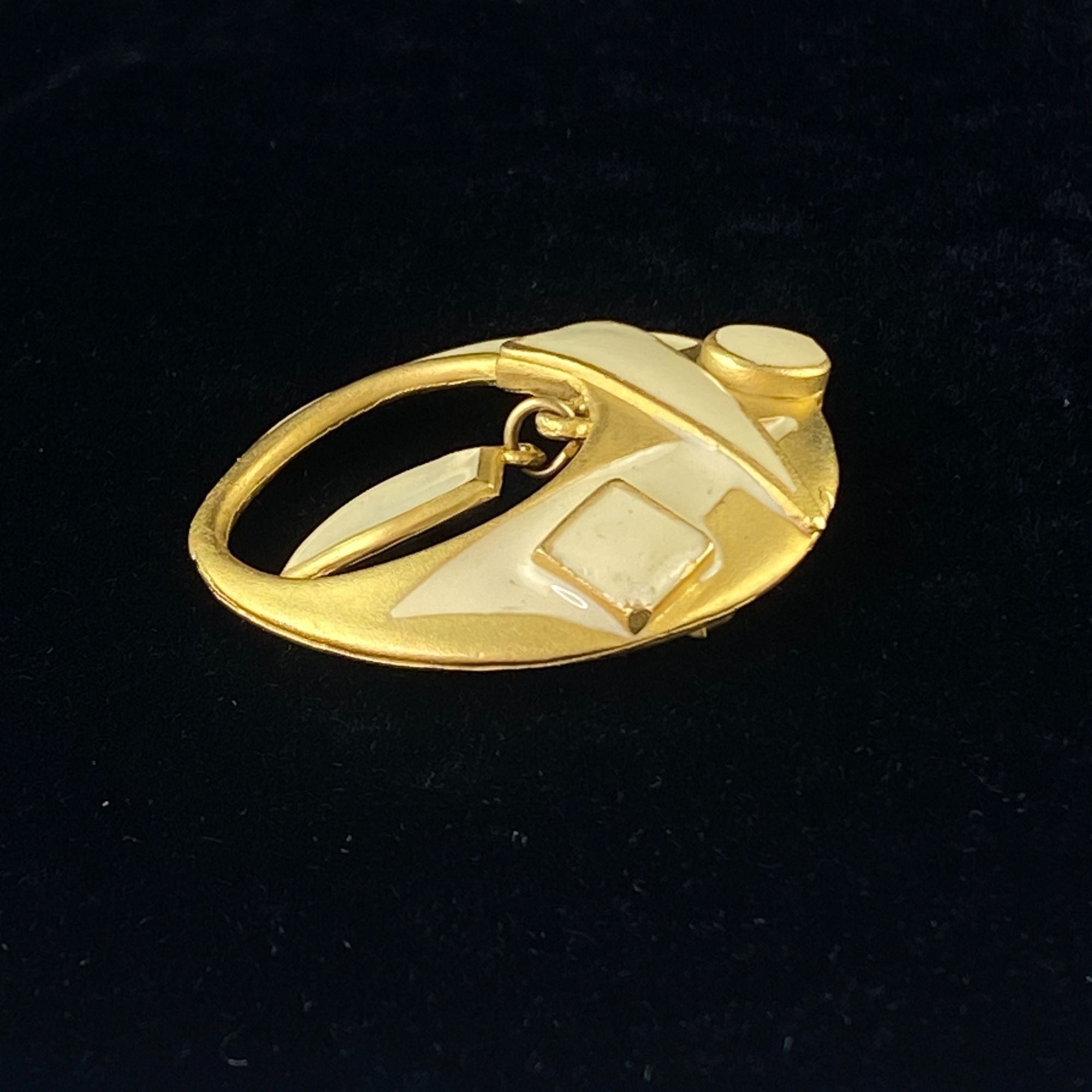 Vintage Art Deco Enamel Pendant Brooch Pin Geometric Design