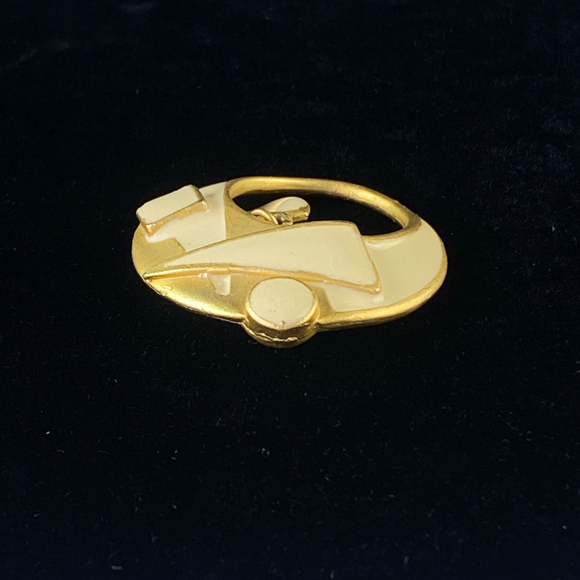 Vintage Art Deco Enamel Pendant Brooch Pin Geometric Design