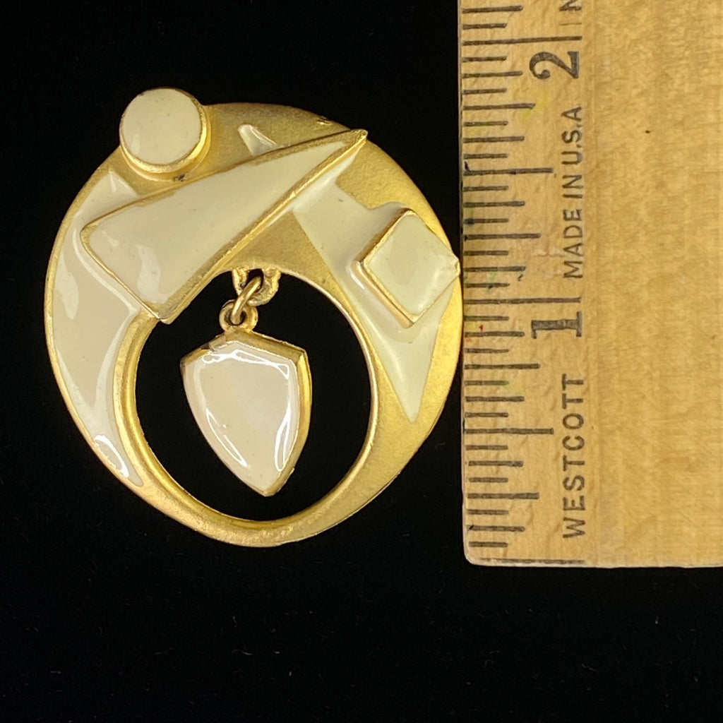 Vintage Art Deco Enamel Pendant Brooch Pin Geometric Design