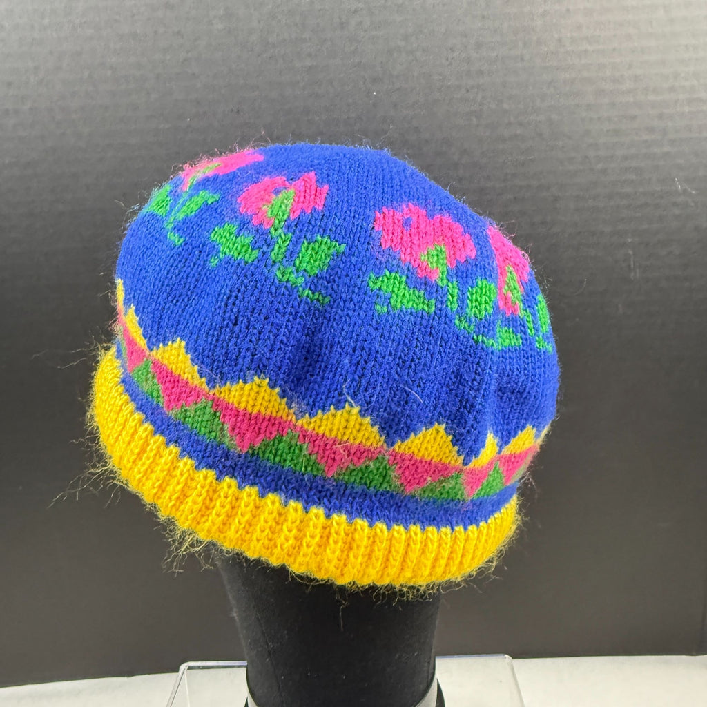 Vintage Hansen Knit Beanie and Scarf Set Floral Design