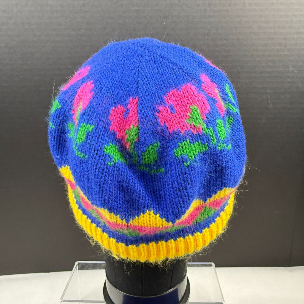 Vintage Hansen Knit Beanie and Scarf Set Floral Design