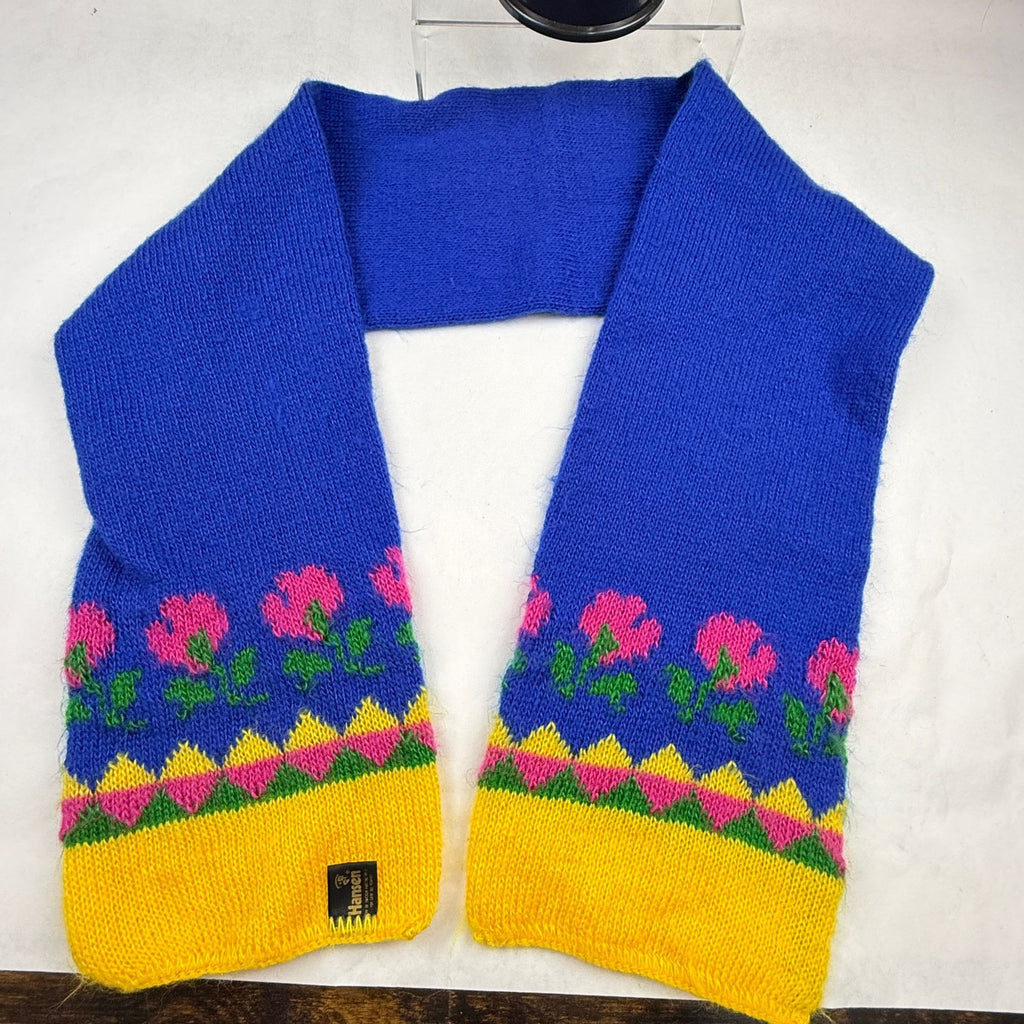 Vintage Hansen Knit Beanie and Scarf Set Floral Design