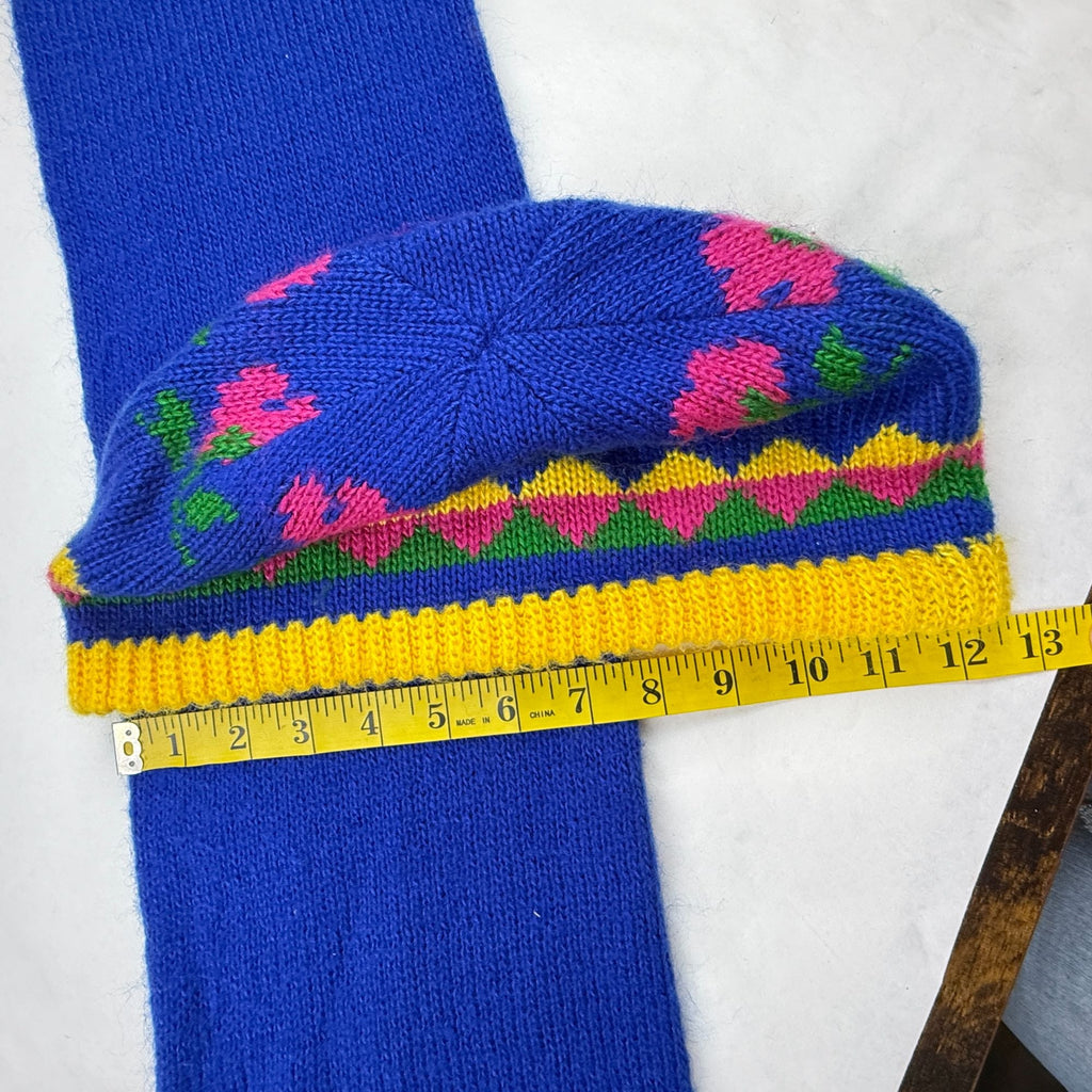 Vintage Hansen Knit Beanie and Scarf Set Floral Design