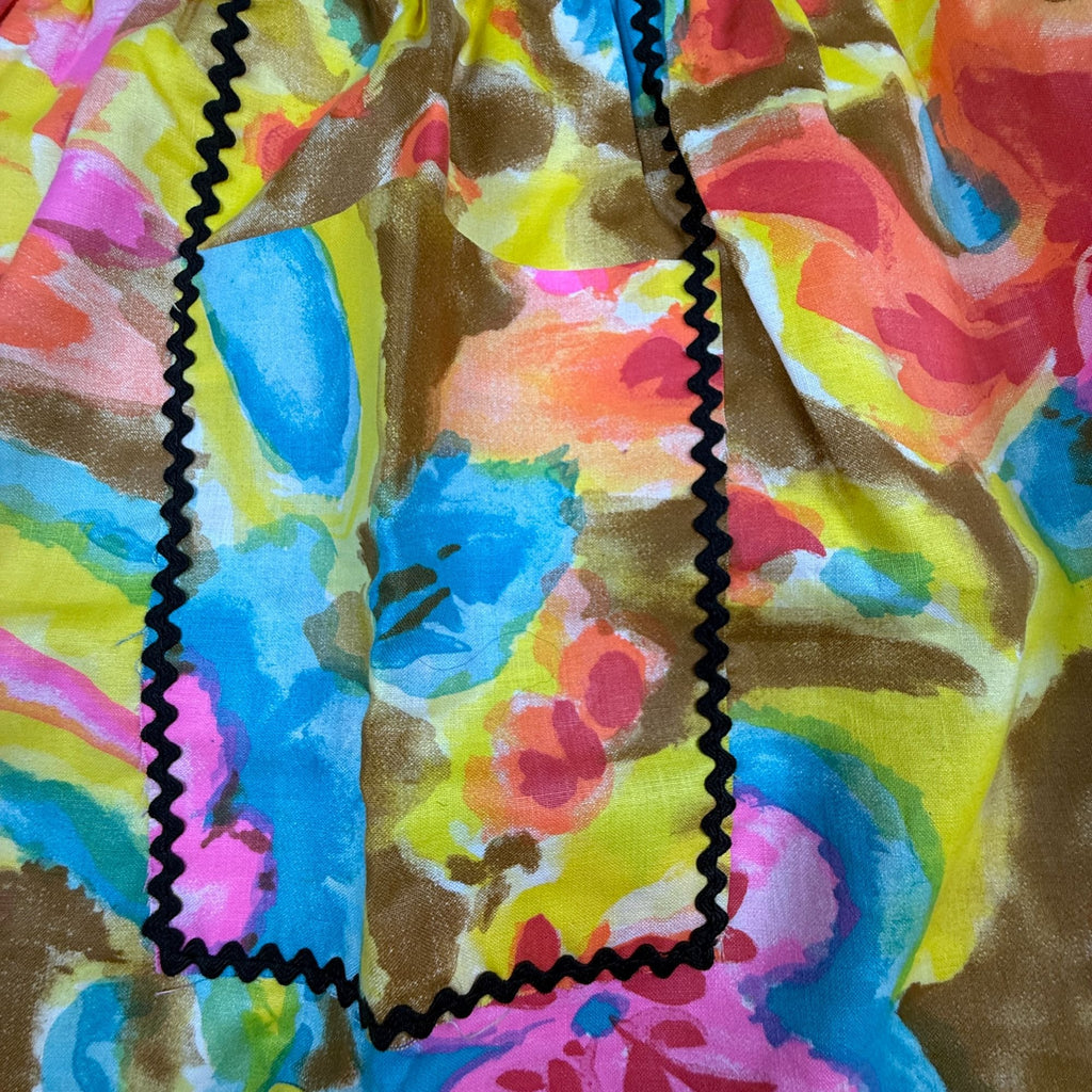 Vintage Handmade Reversible Half Apron With Pockets In Bright Floral Design