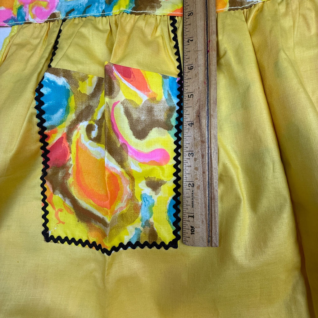 Vintage Handmade Reversible Half Apron With Pockets In Bright Floral Design