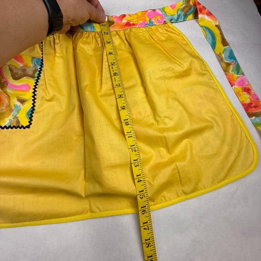 Vintage Handmade Reversible Half Apron With Pockets In Bright Floral Design