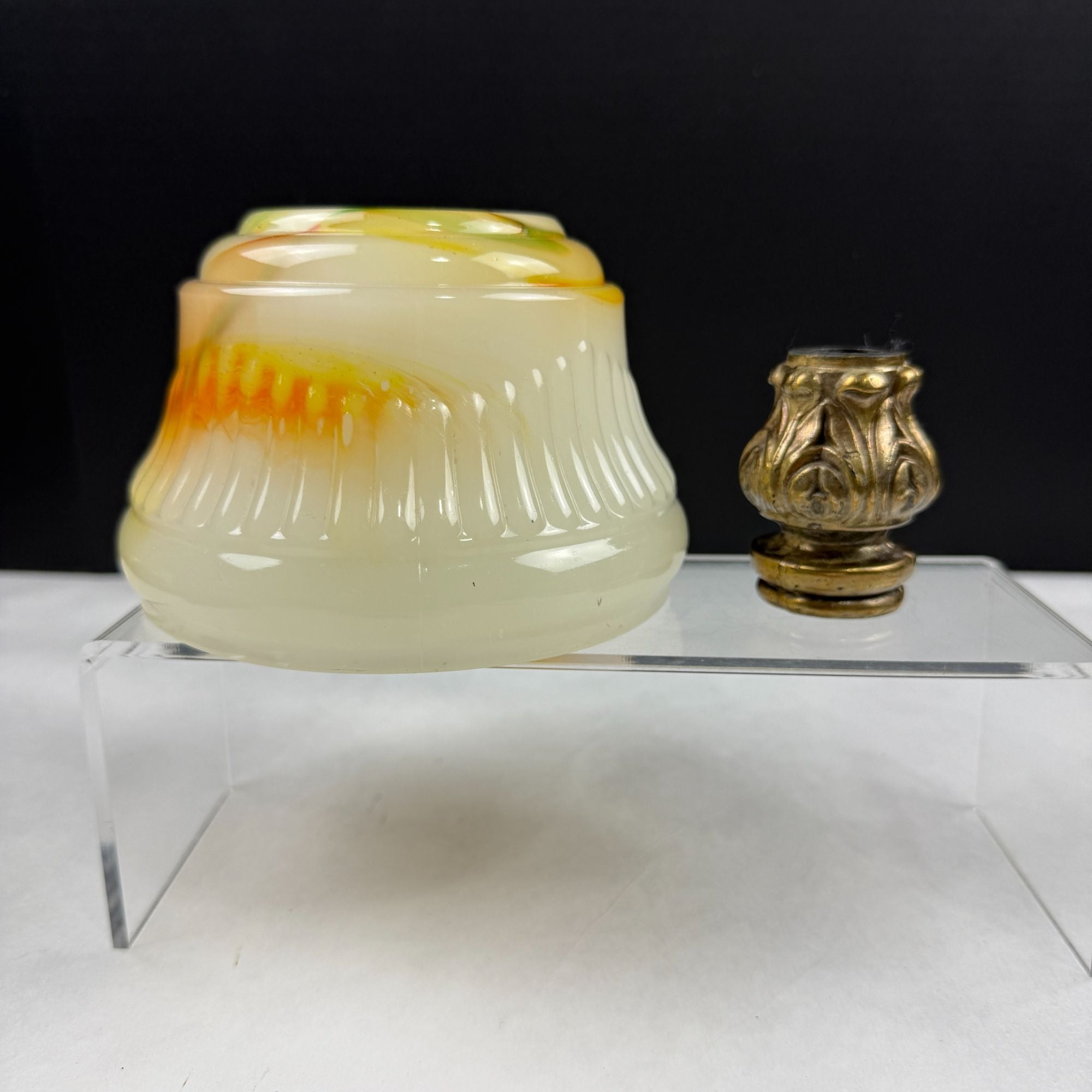 Vintage Floor Lamp Parts Cadmium Slag Glass Husk and Spacer
