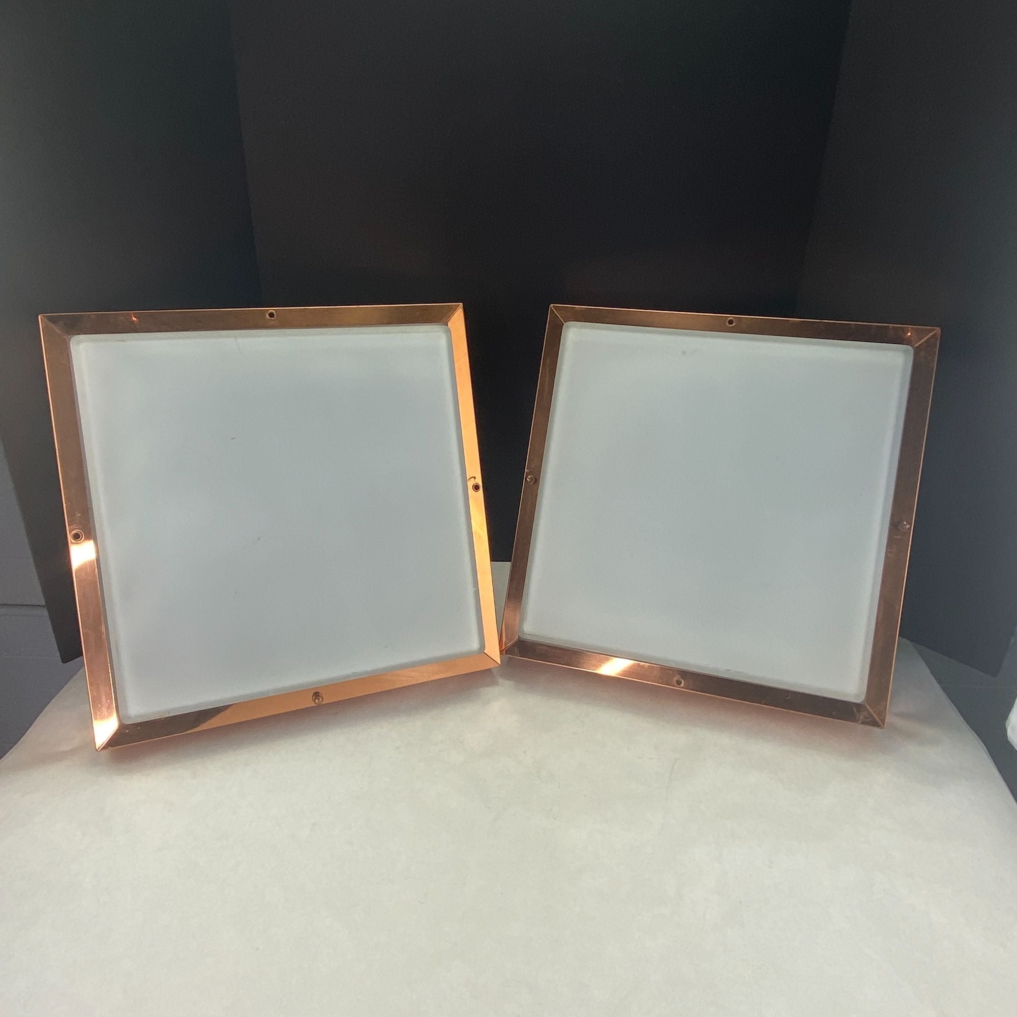 Vintage Mid Century MOE Pierced Copper Square Shade ONLY 2  Lot