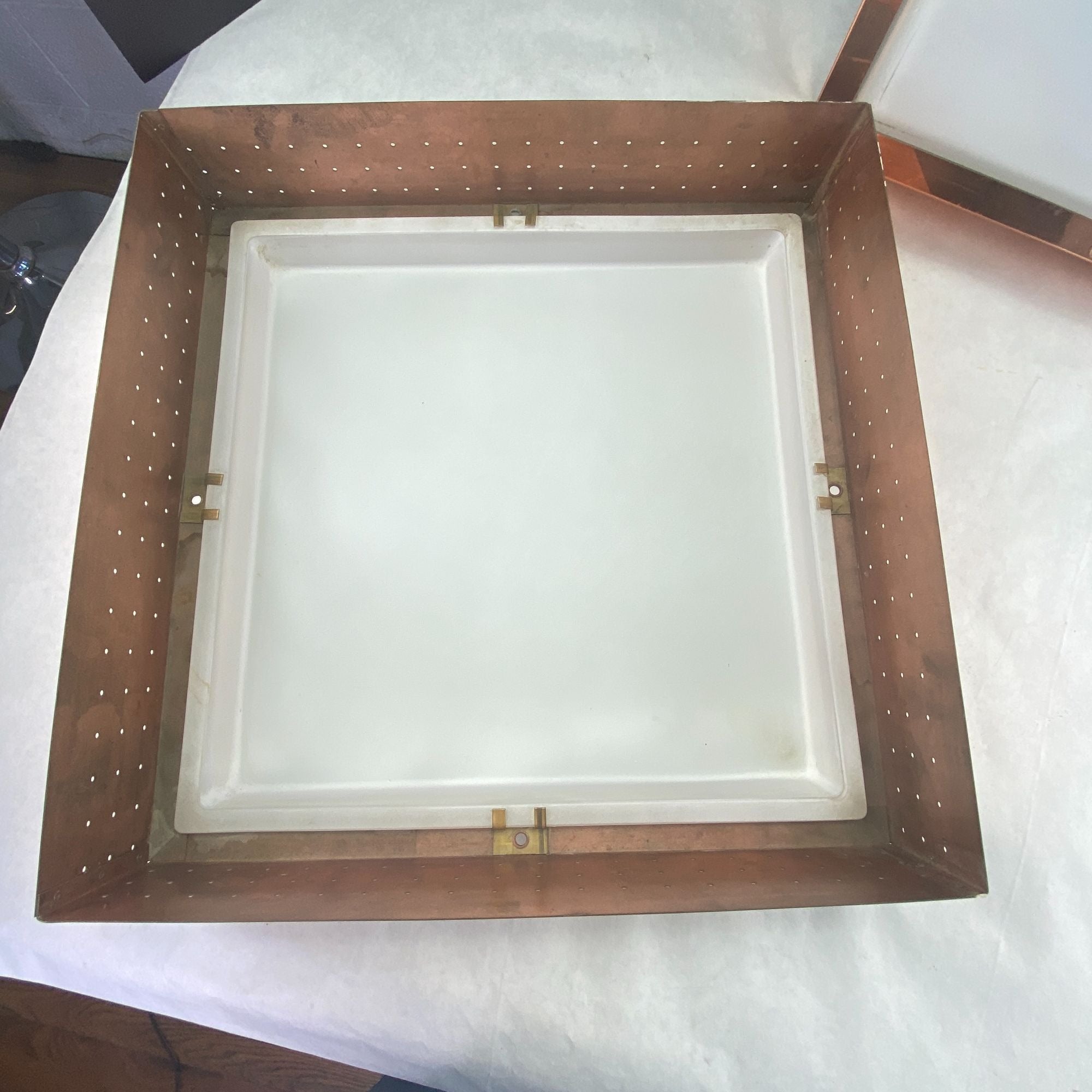 Vintage Mid Century MOE Pierced Copper Square Shade ONLY 2  Lot