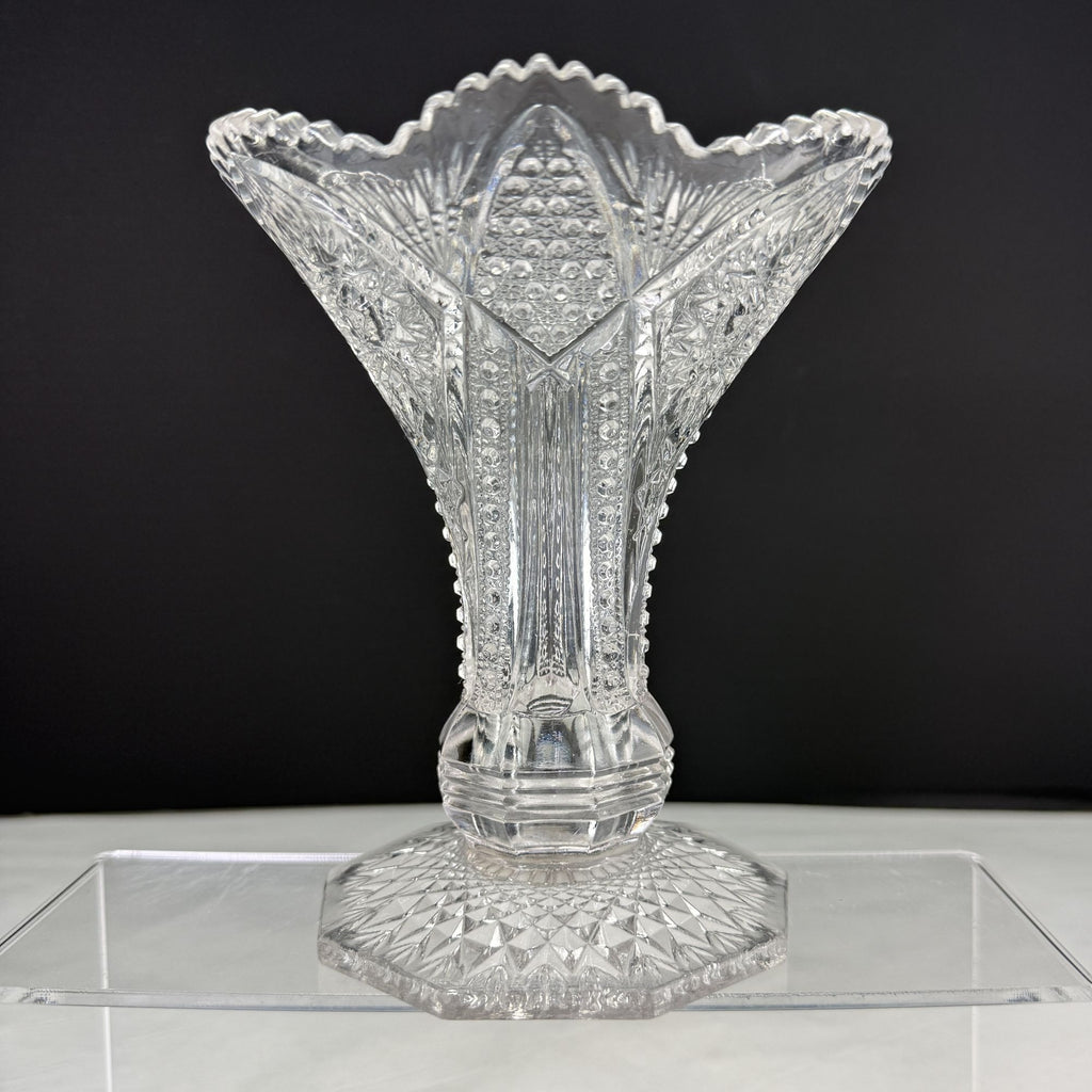 Vintage Glass Trumpet Vase Scalloped Sawtooth Edge
