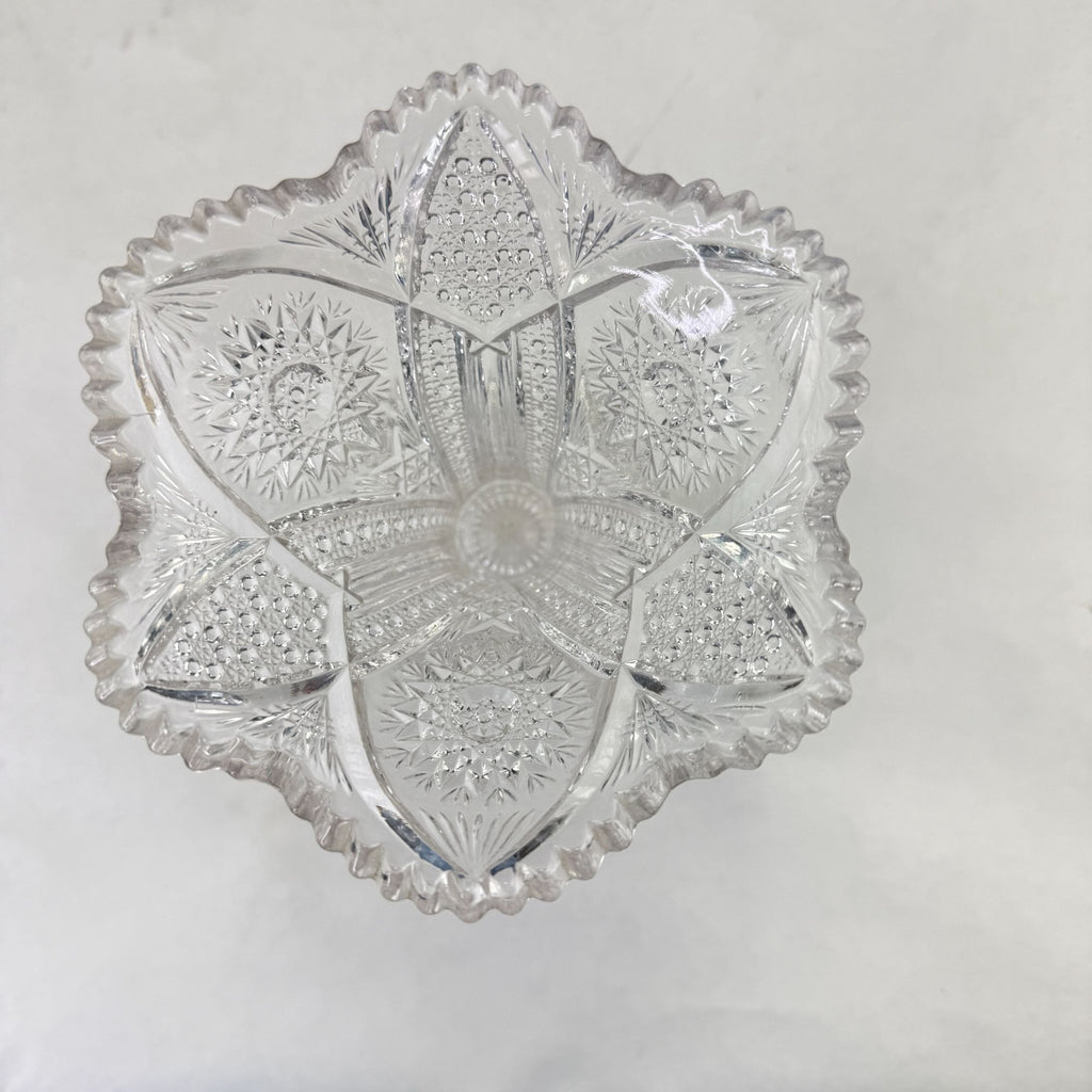 Vintage Glass Trumpet Vase Scalloped Sawtooth Edge