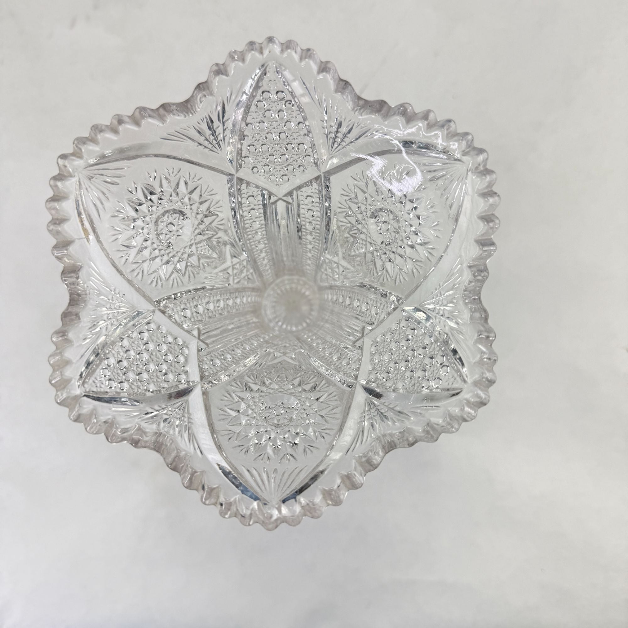 Vintage Glass Trumpet Vase Scalloped Sawtooth Edge