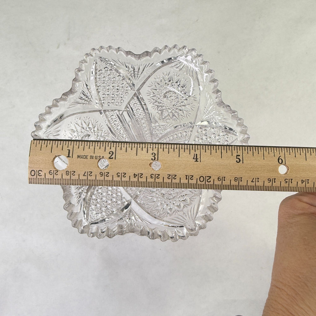 Vintage Glass Trumpet Vase Scalloped Sawtooth Edge