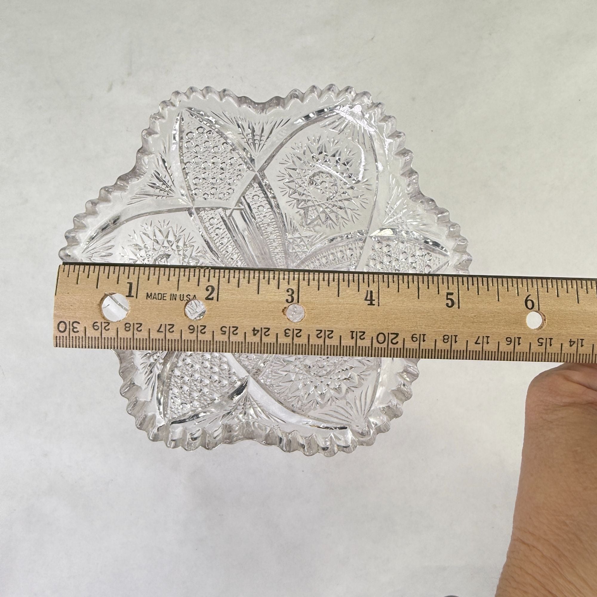 Vintage Glass Trumpet Vase Scalloped Sawtooth Edge